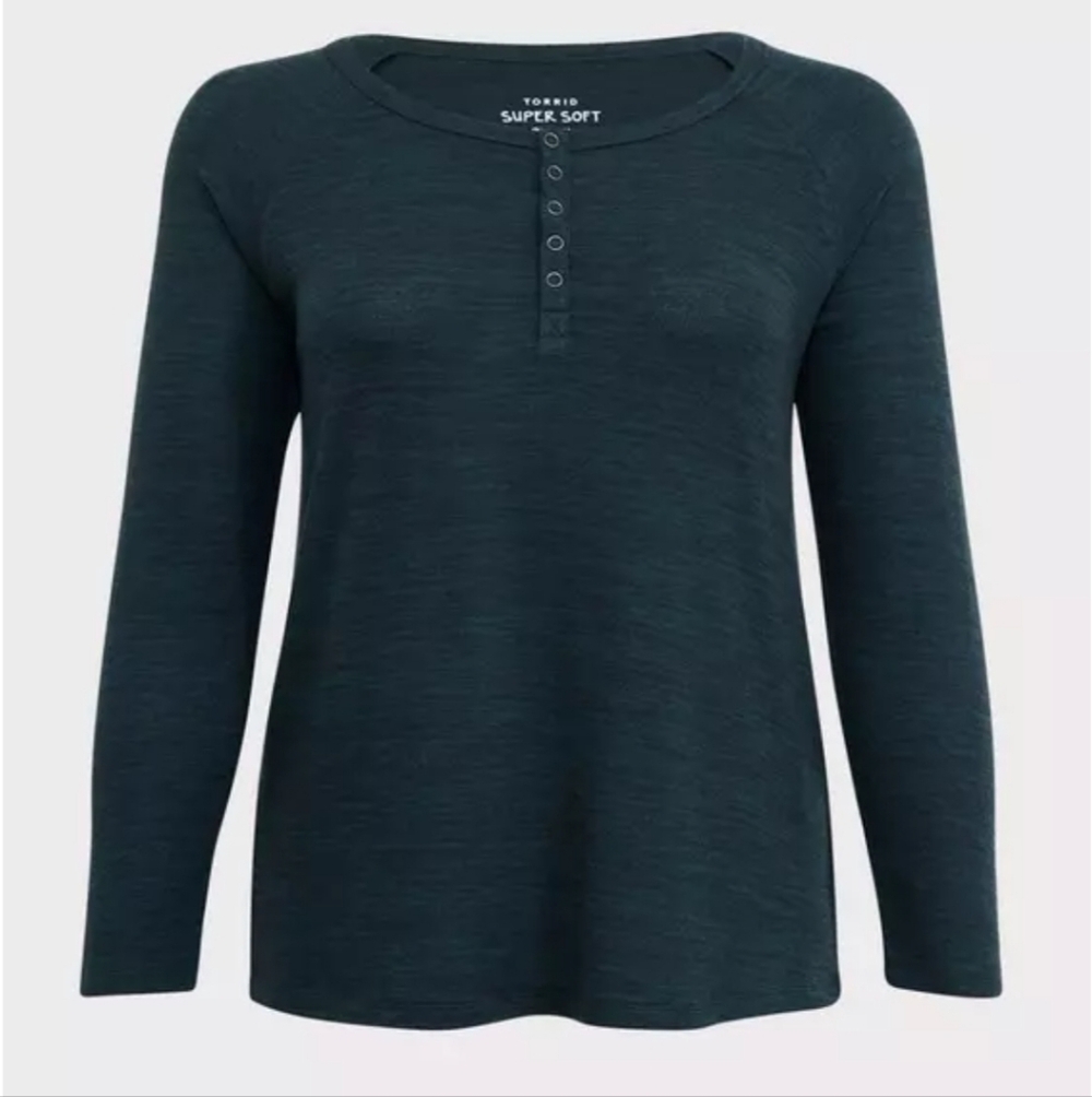 Torrid 1 Plush Snap Henley Long Sleeve Raglan Tee - Picture 3 of 7